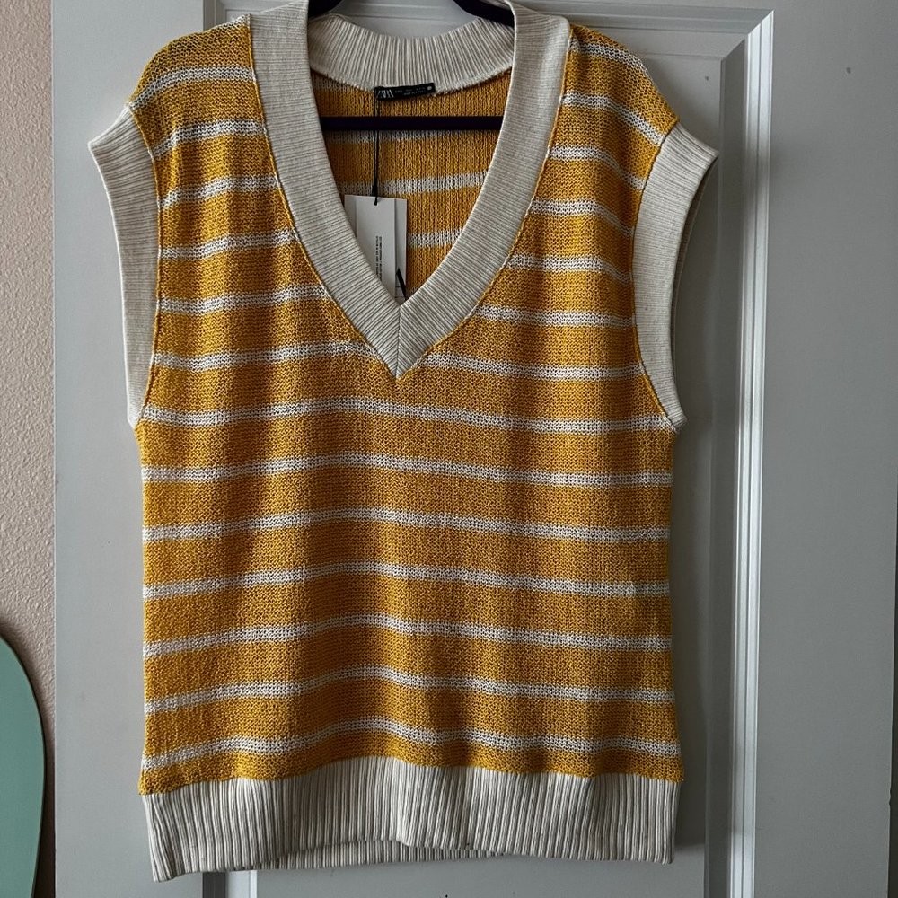 Zara Sweater Vest Yellow White Stripes